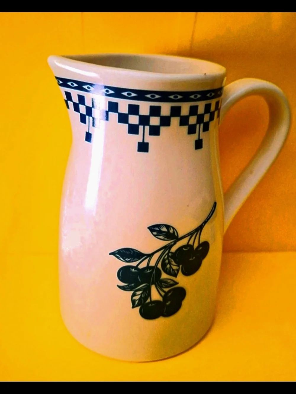 Blue and White Ceramic Pitcher - Dinnerware CHERRIES Motif